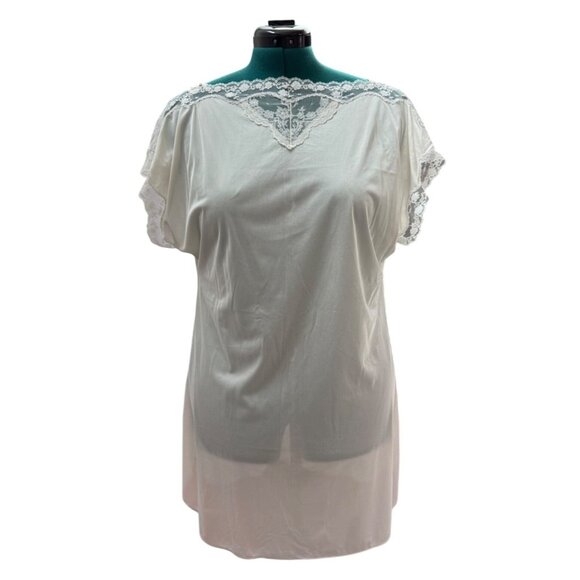 Vintage White Lace-Trimmed Nightgown With Flutter Sleeves Medium - Picture 1 of 15